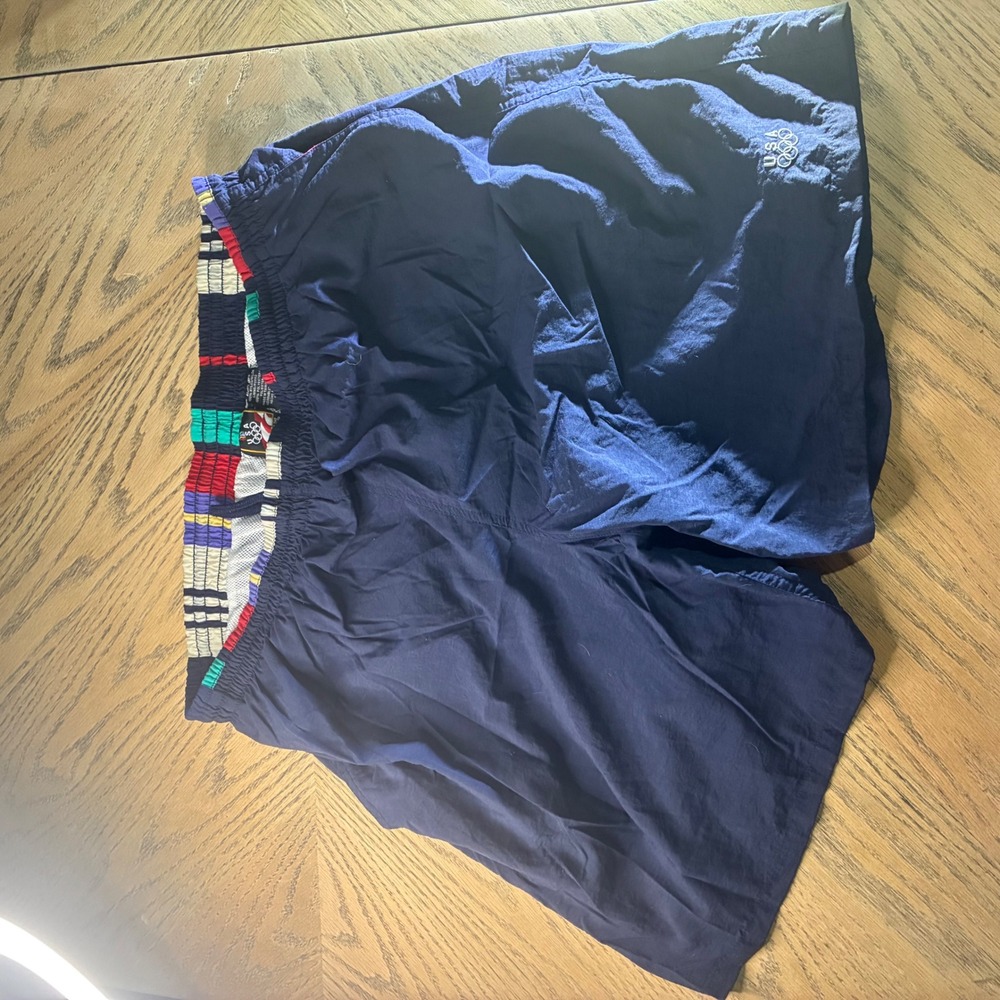 Vintage USA Olympic JCPenney Navy Nylon Athletic Shorts Mens Large 90s Mesh Line